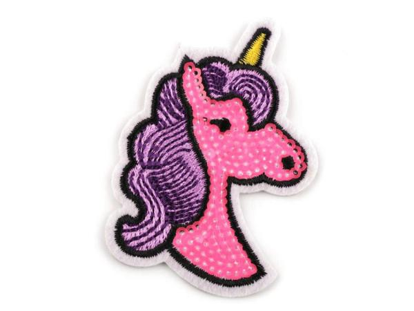 Aufbügler Einhorn mit Pailetten in Neonrosa